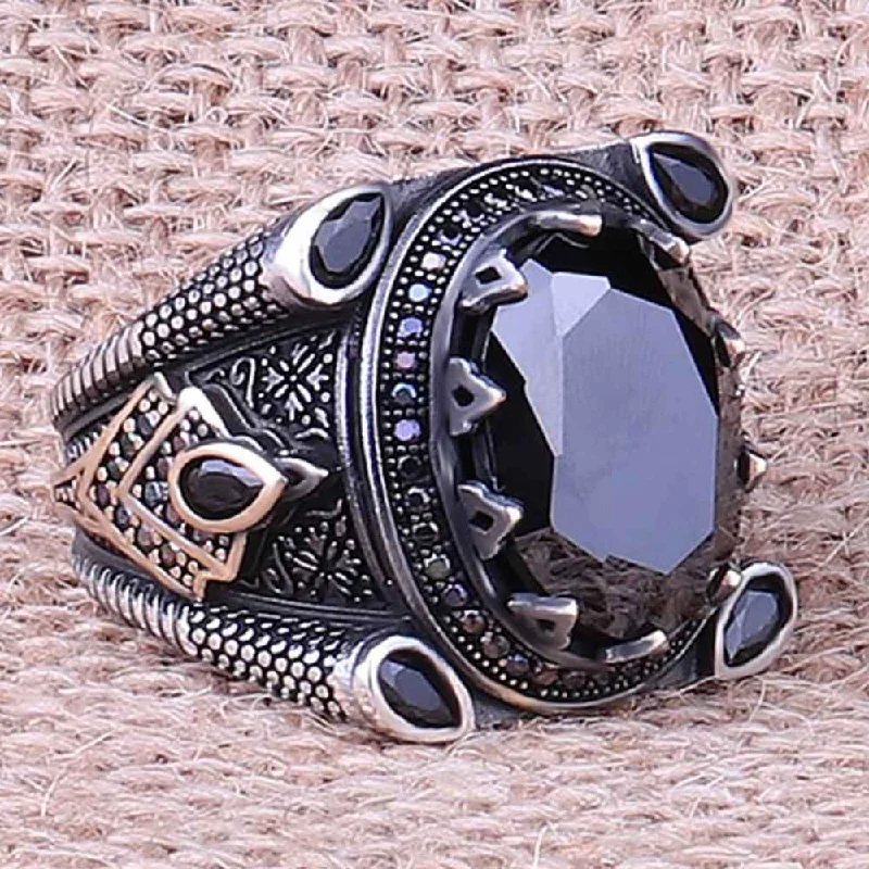 925 Sterling Silver Attractive Onyx Stone Elegant Mens Ring