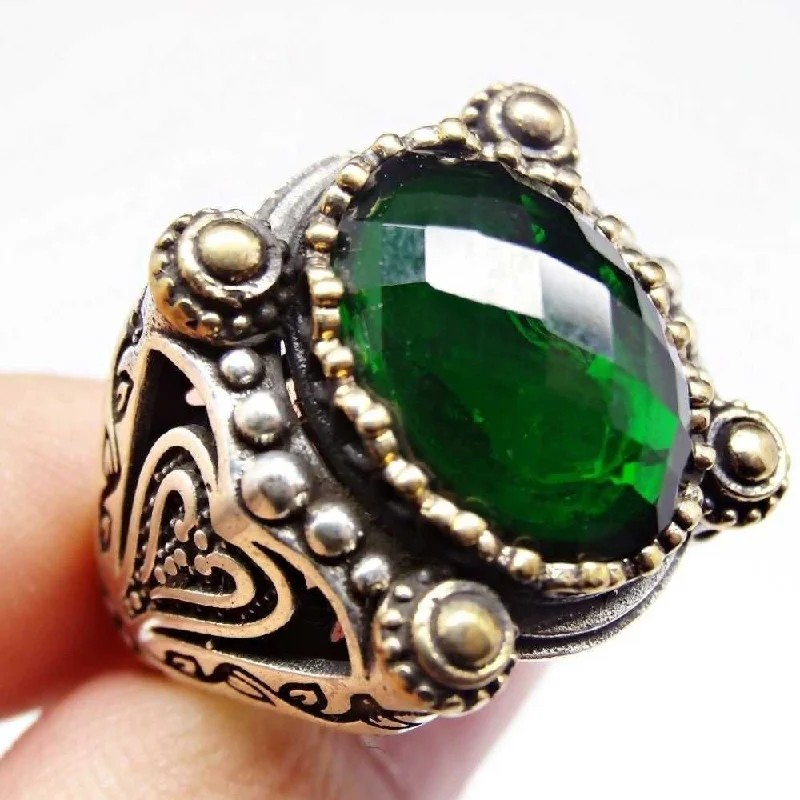 925 Sterling Silver Handmade Emerald Stone Ring for Men