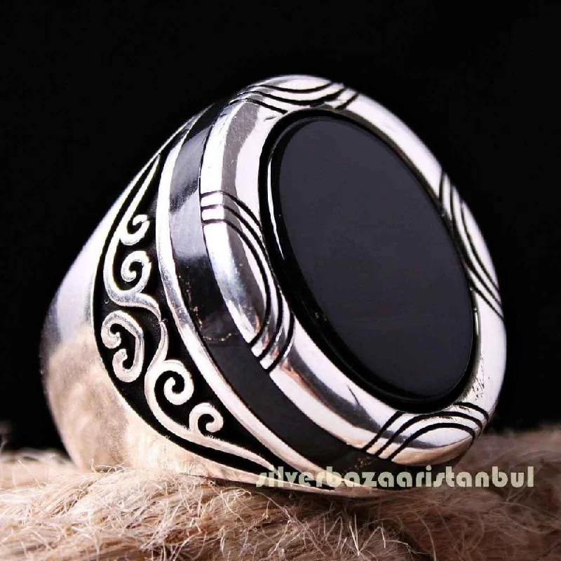 925 Sterling Silver Special Black Onyx Stone Mens New Ring