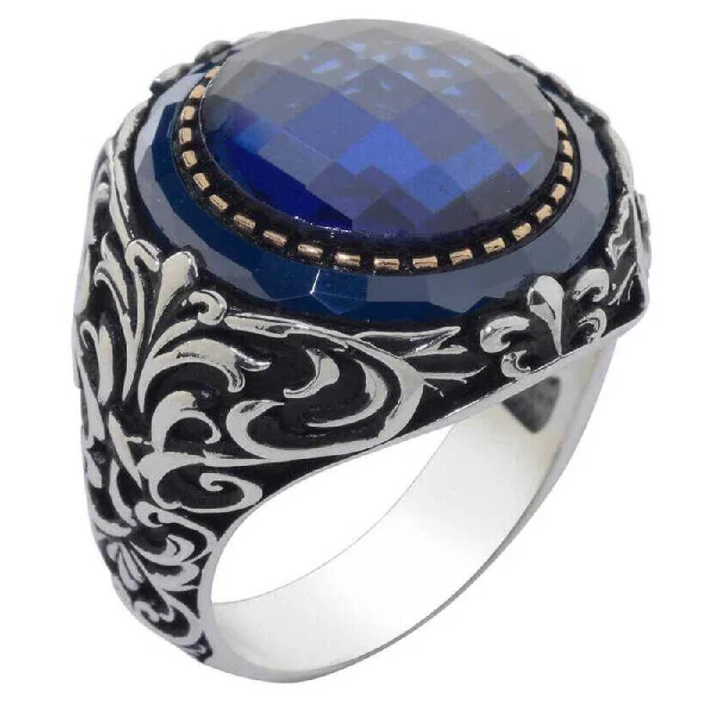 925 Sterling Silver Stylish Sapphire Stone Mens Ring