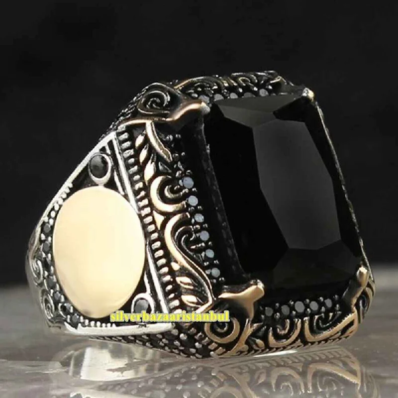 Angular Onyx Ottoman 925 Sterling Silver Original Mens Ring