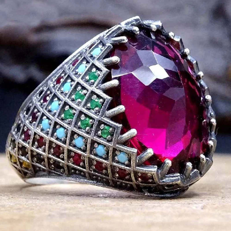 Art of Pinning Multi Stone Luxury 925 Sterling Silver Mens Ring