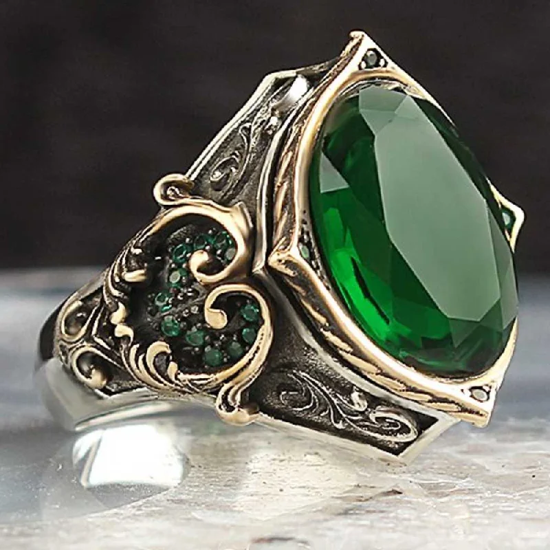 Authentic Emerald Handmade 925 Sterling Silver Mens Ring