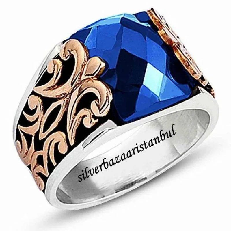 Baron Lux Blue Stone Handmade 925 Sterling Silver Mens Ring