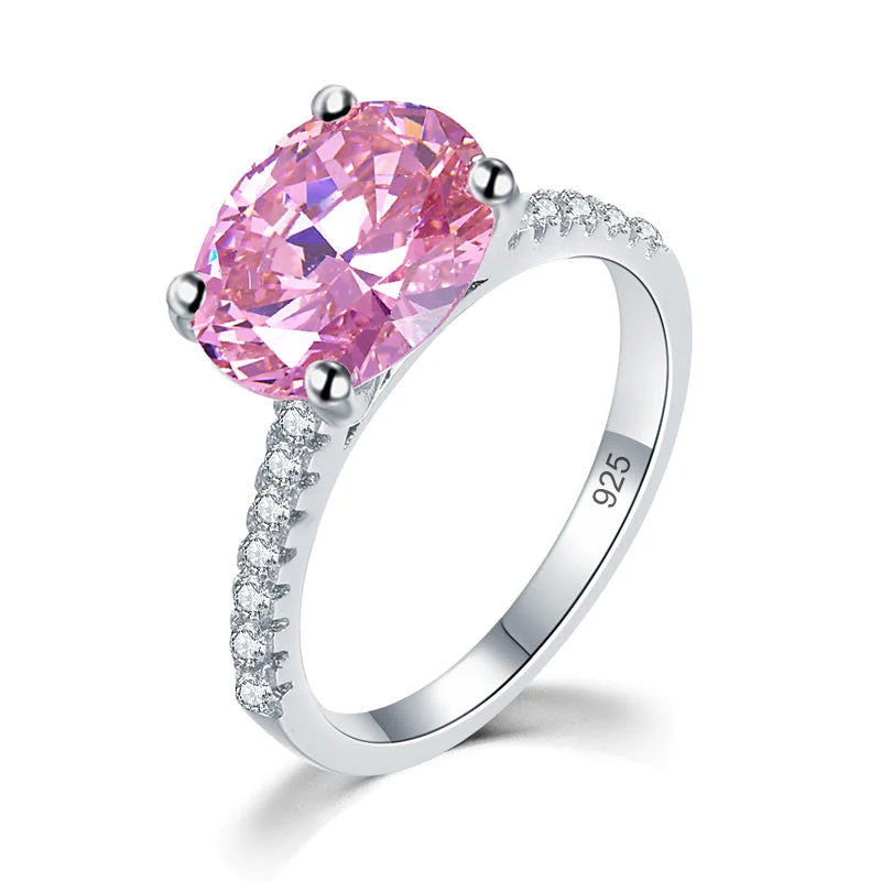 Solid 925 Sterling Silver 4 Carat Anniversary Ring Fancy Pink Oval Cut Luxury Jewelry XFR8302