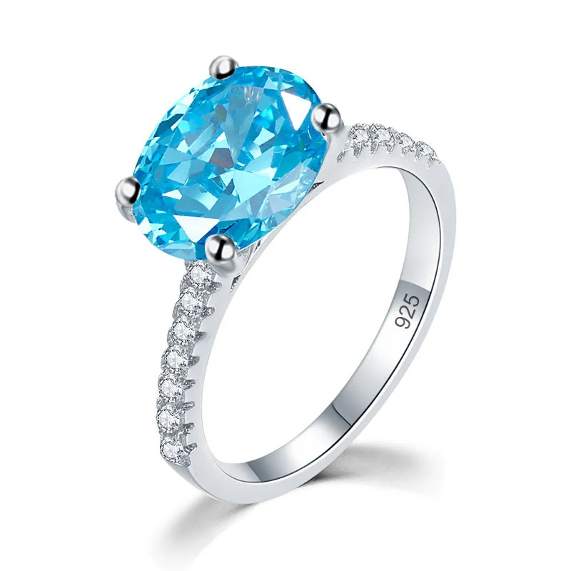 Solid 925 Sterling Silver 4 Carat Anniversary Ring Blue Oval Party Luxury Jewelry XFR8303