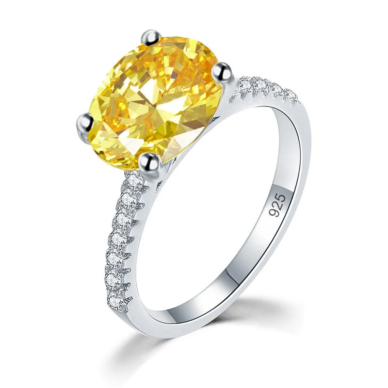 Solid 925 Sterling Silver 4 Carat Anniversary Luxury Ring Yellow Canary Oval Party Jewelry XFR8304