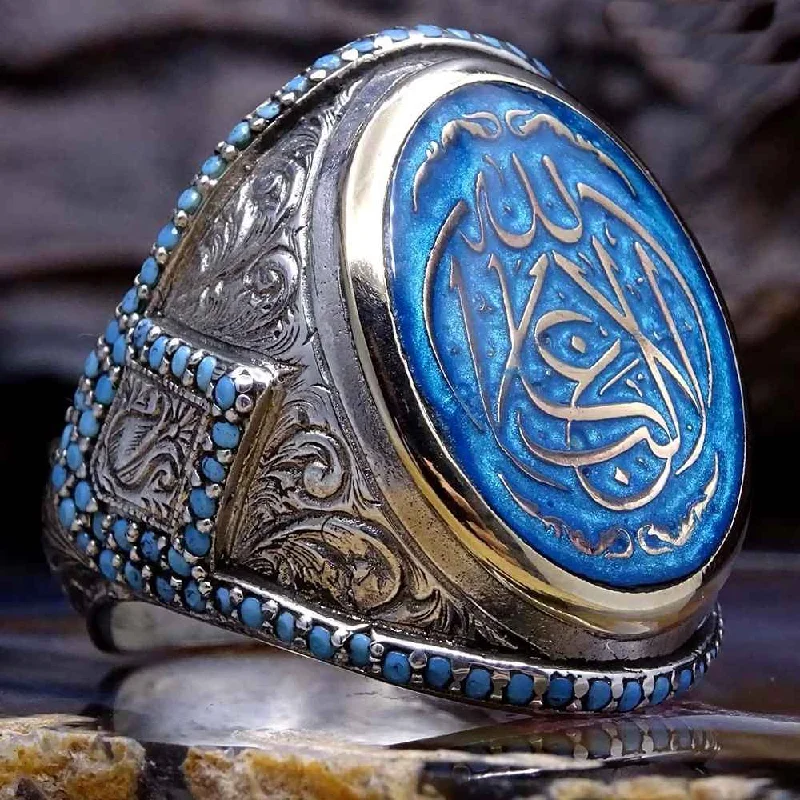 Customizable Turquoise Stone 925 Sterling Silver Mens Ring