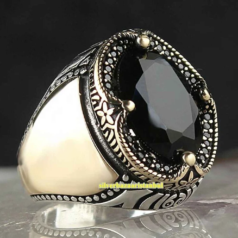 Curved Onyx Handmade 925 Sterling Silver Black Mens Ring