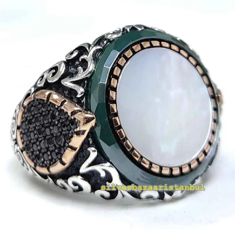 Elegant Design Multi Stone Handmade 925 Sterling Silver Mens Ring