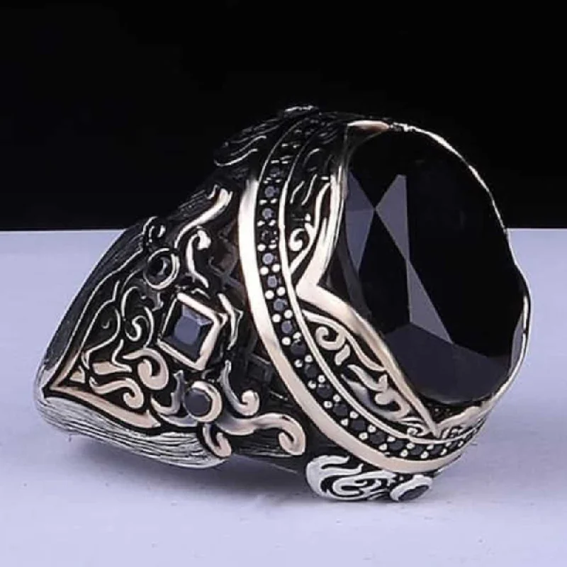 Elegant Natural Onyx Stone 925 Sterling Silver Mens Ring