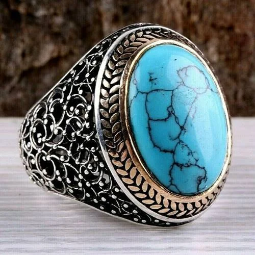 Excellent Design 925 Sterling Silver Turquoise Stone Mens Ring