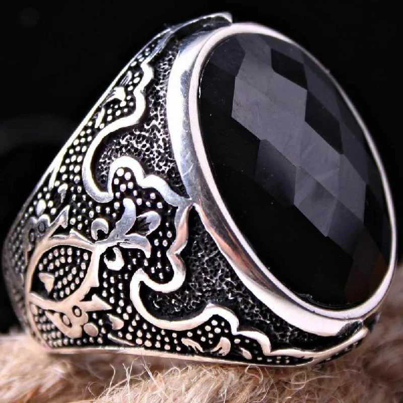 Exclusive Beautiful Onyx Stone 925 Sterling Silver Mens Ring