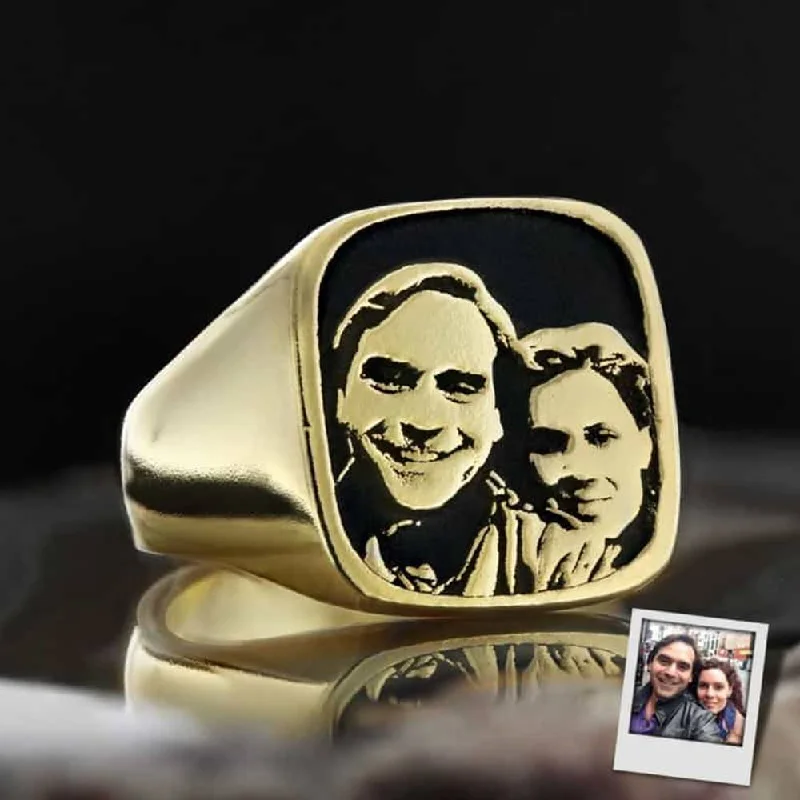 Gold Plating Special Customizable Photo 925 Sterling Silver Mens Ring