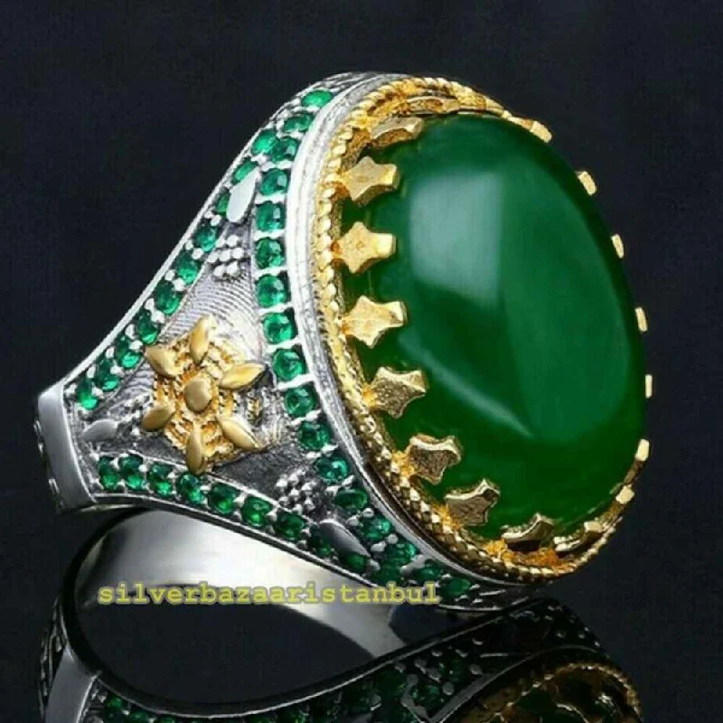 Green Multi Stones 925 Sterling Silver Mens Ring