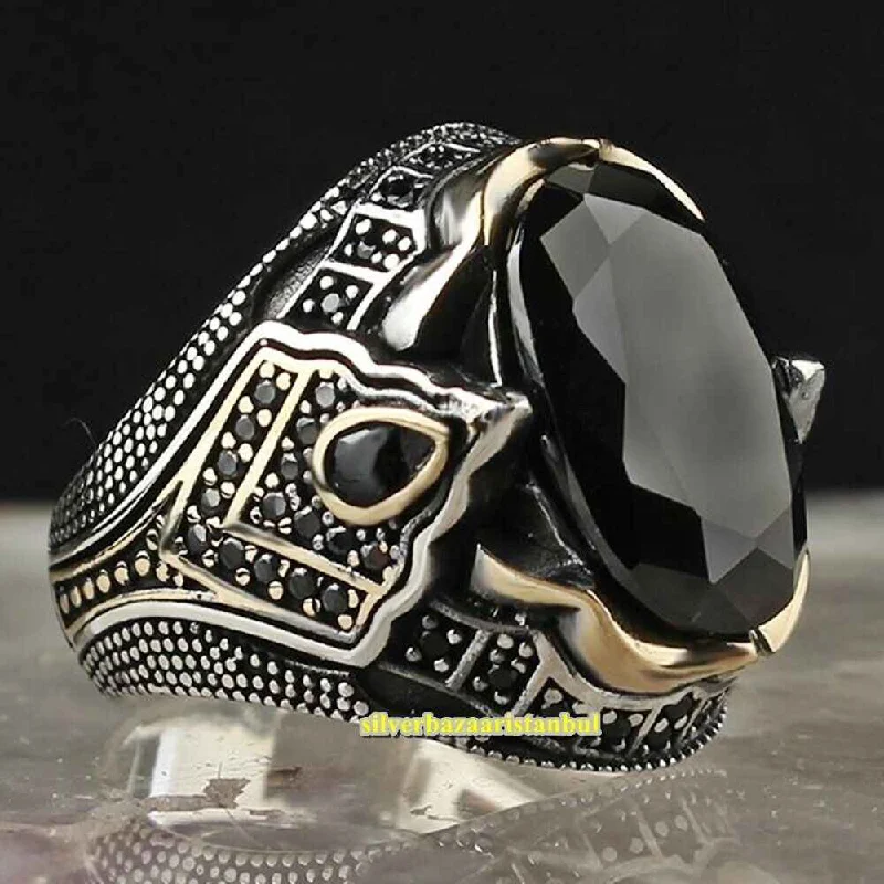 Handmade 925 Sterling Silver Fit Onyx Vintage Mens Ring