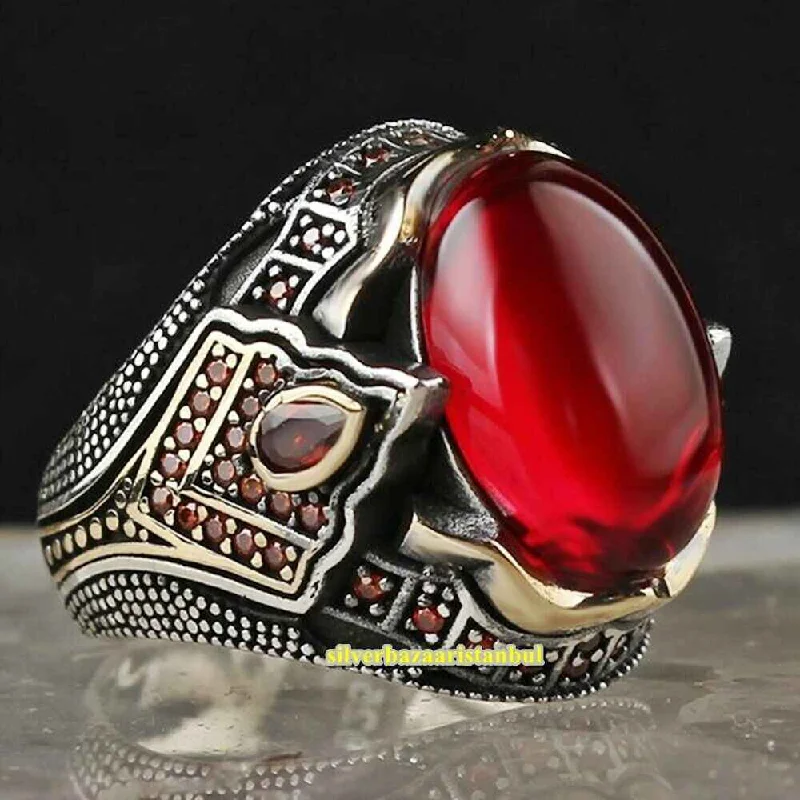 Handmade 925 Sterling Silver Fit Ruby Vintage Mens Ring