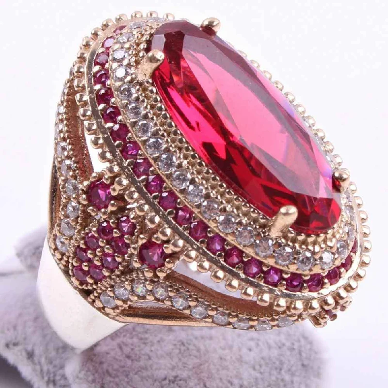 Hurrem 925 Sterling Silver Ruby Stone Luxury Ladies Ring