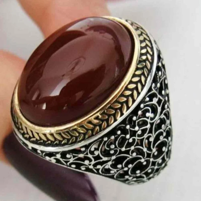 Mens Red Agate Stone 925 Sterling Silver Mens Ring