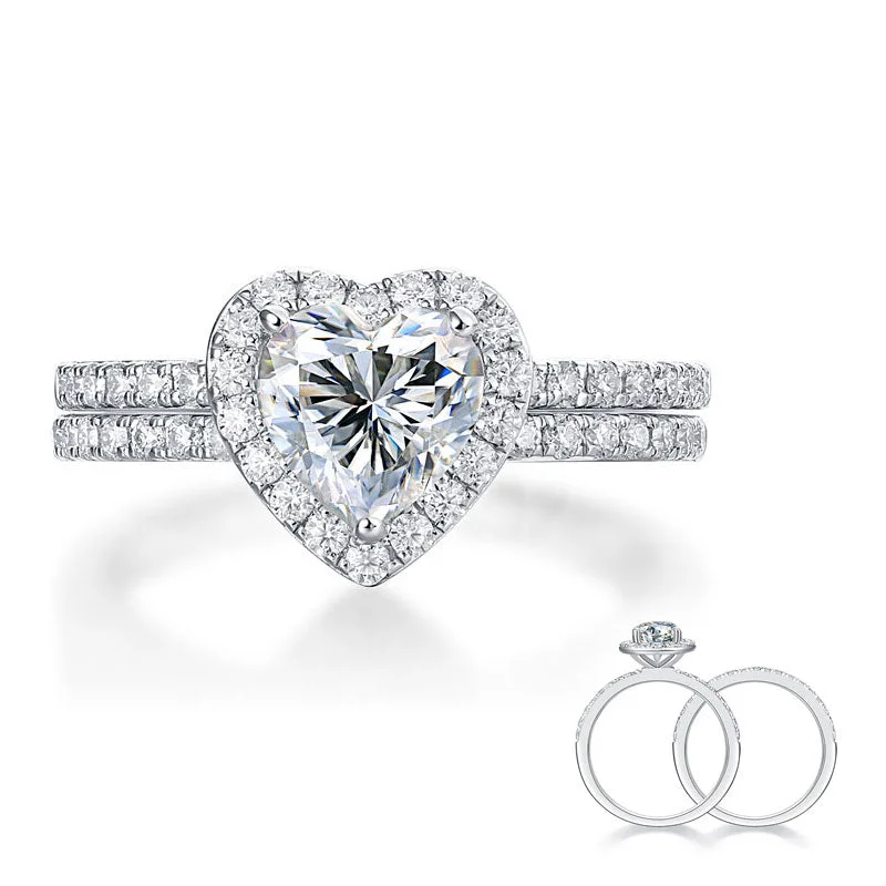 1 Carat Heart Moissanite Diamond  Ring Set (1 pcs / 2 pcs) 925 Sterling Silver MFR8366