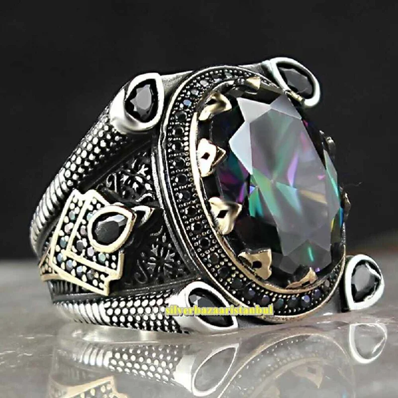 Mystic Topaz Handmade 925 Sterling Silver Mens Ring