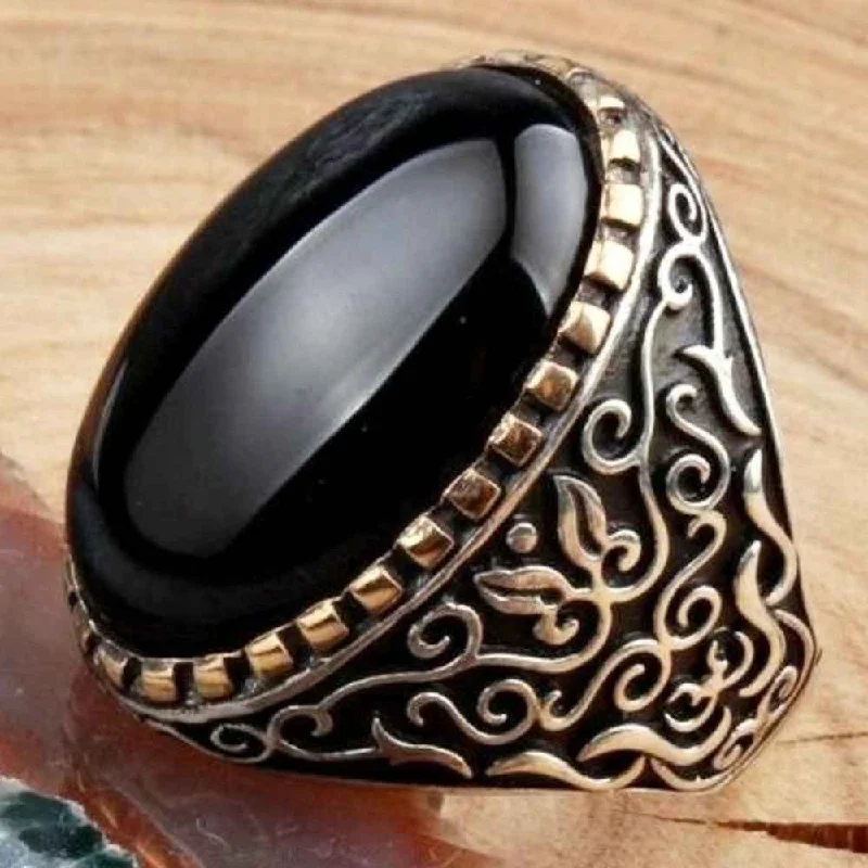 Noble Black Onyx 925 Sterling Silver Mens Ring