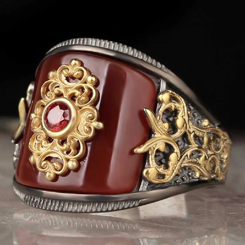 Original Red Agate Aqeeq 925 Sterling Silver Handmade Mens Ring