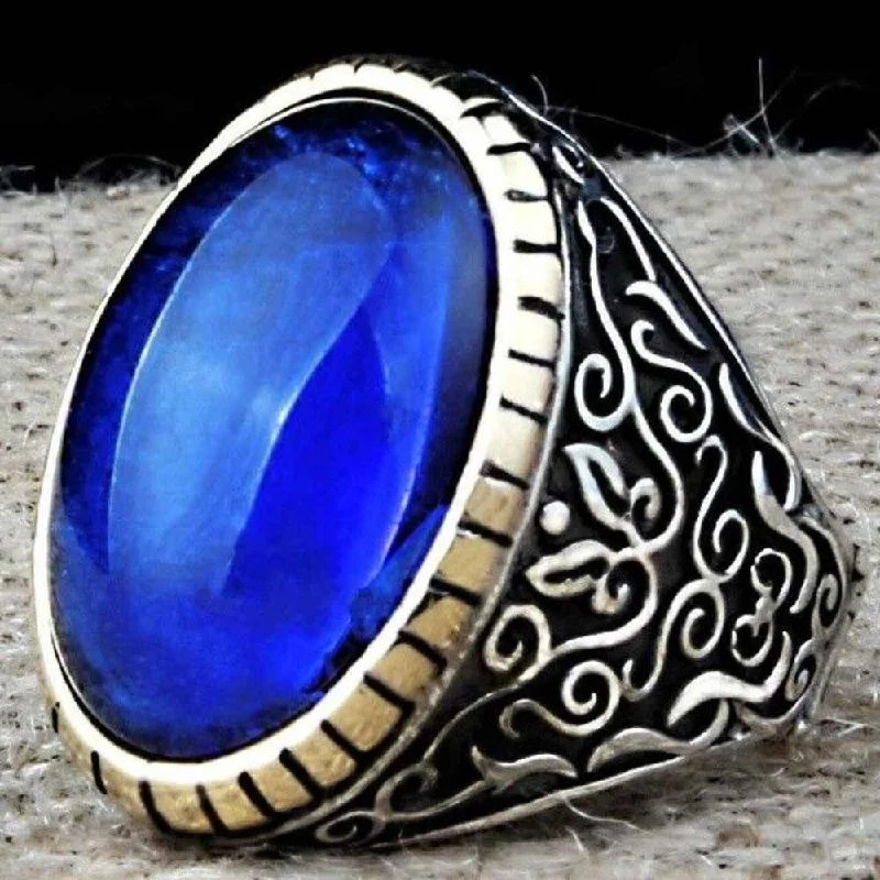 Parlement Blue 925 Sterling Silver Sapphire Stone Mens Ring