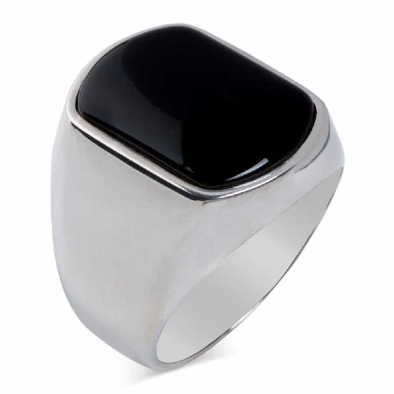 Plain Luxury 925 Sterling Silver Onyx Stone Mens Ring