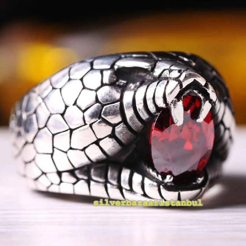 Roaring Lion Handmade Ruby Stone 925 Sterling Silver Mens Ring