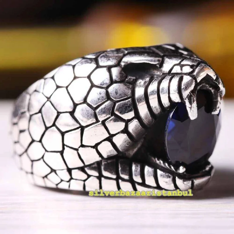 Roaring Lion Handmade Sapphire Stone 925 Sterling Silver Mens Ring