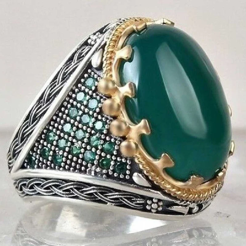 Round Multi Emerald Stone 925 Sterling Silver Handmade Mens Ring