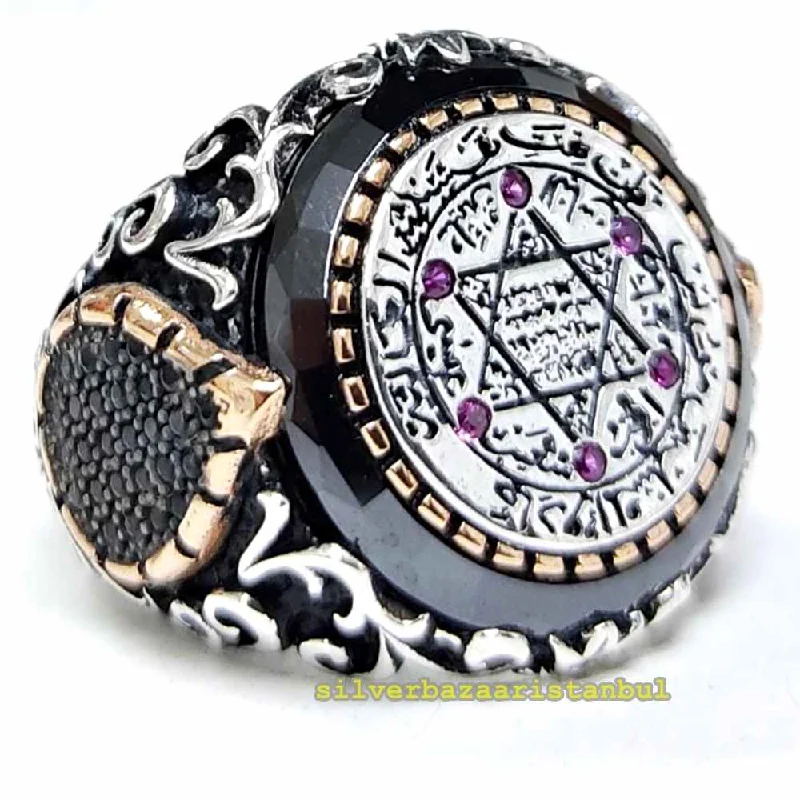 Round Style Star of David 925 Sterling Silver Mens Ring