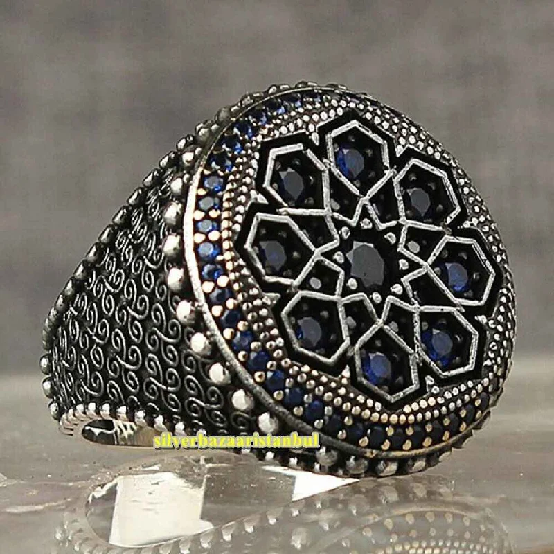 Sapphire Multi Stone Blue 925 Sterling Silver Mens Ring