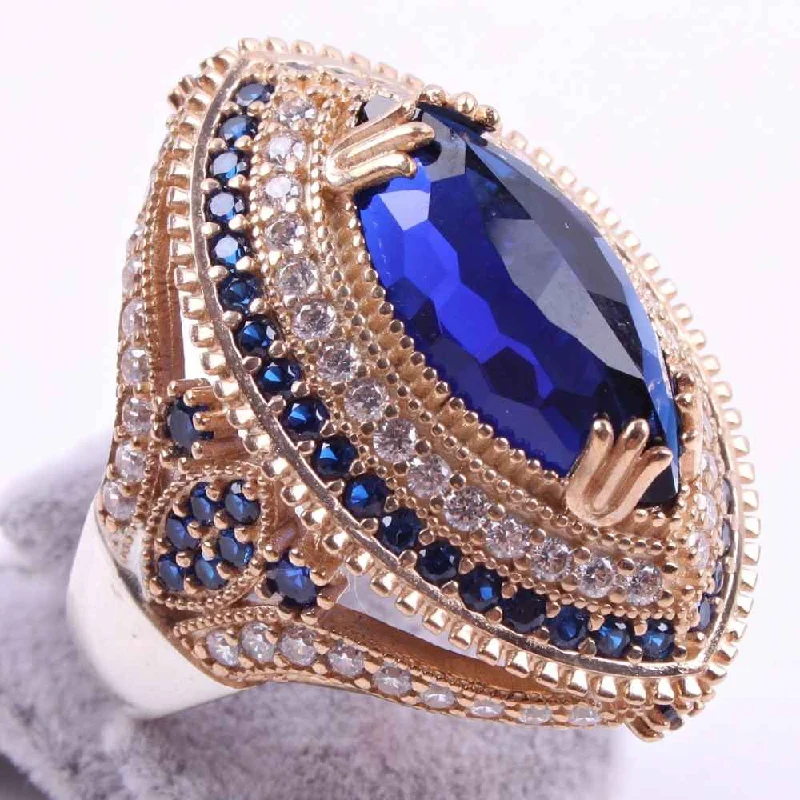 Sapphire Stone 925 Sterling Silver Luxury Big Ladies Ring