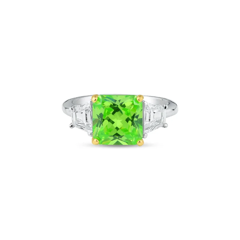 Rhodium Plated 925 Sterling Silver Past Present Future Green CZ Ring - BGR01364