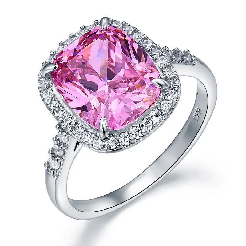 Solid 925 Sterling Silver Luxury Engagement Ring 6 Ct Cushion Fancy Pink Created Diamond XFR8150