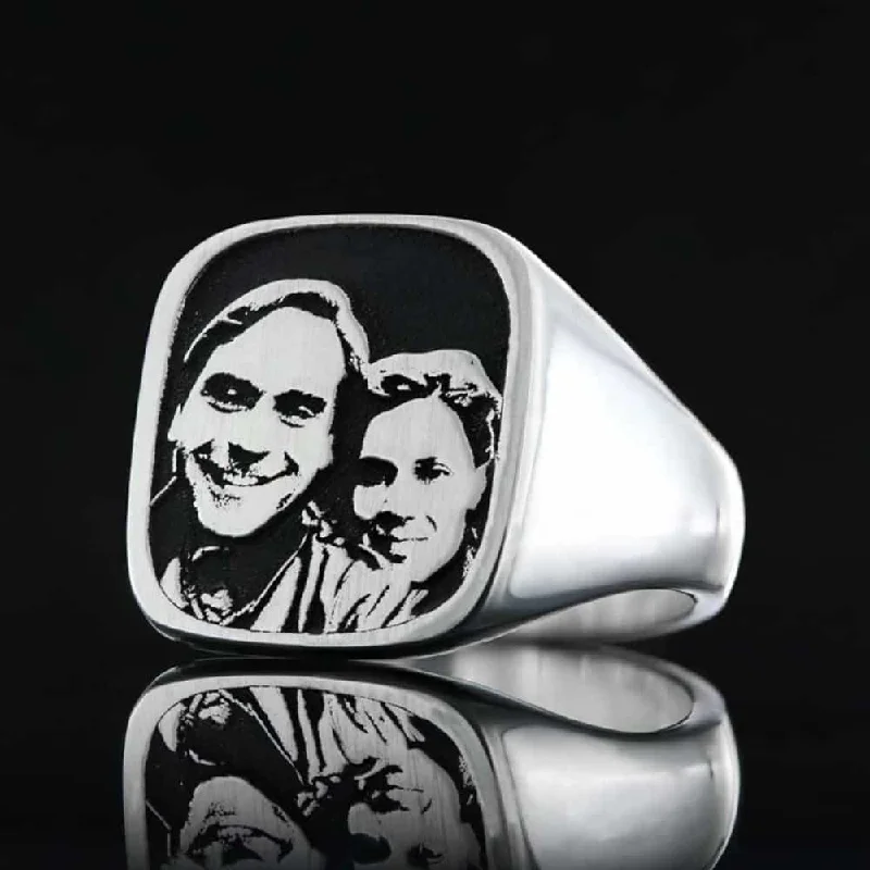 Special Customizable Photo 925 Sterling Silver Mens Ring