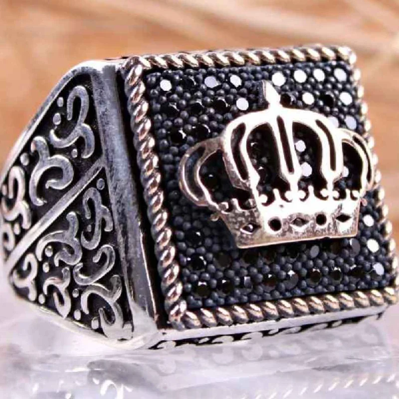 Square Onyx Stone 925 Sterling Silver King Desing Mens Ring