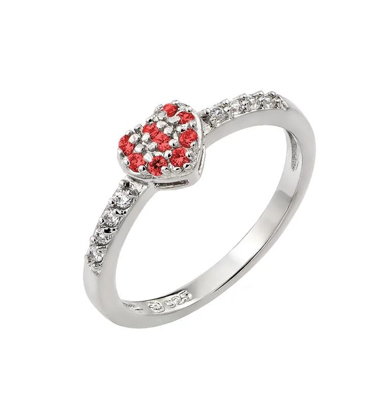 Rhodium Plated 925 Sterling Silver Clear Inlay CZ July Birthstone Heart Ring  - BGR00784JUL