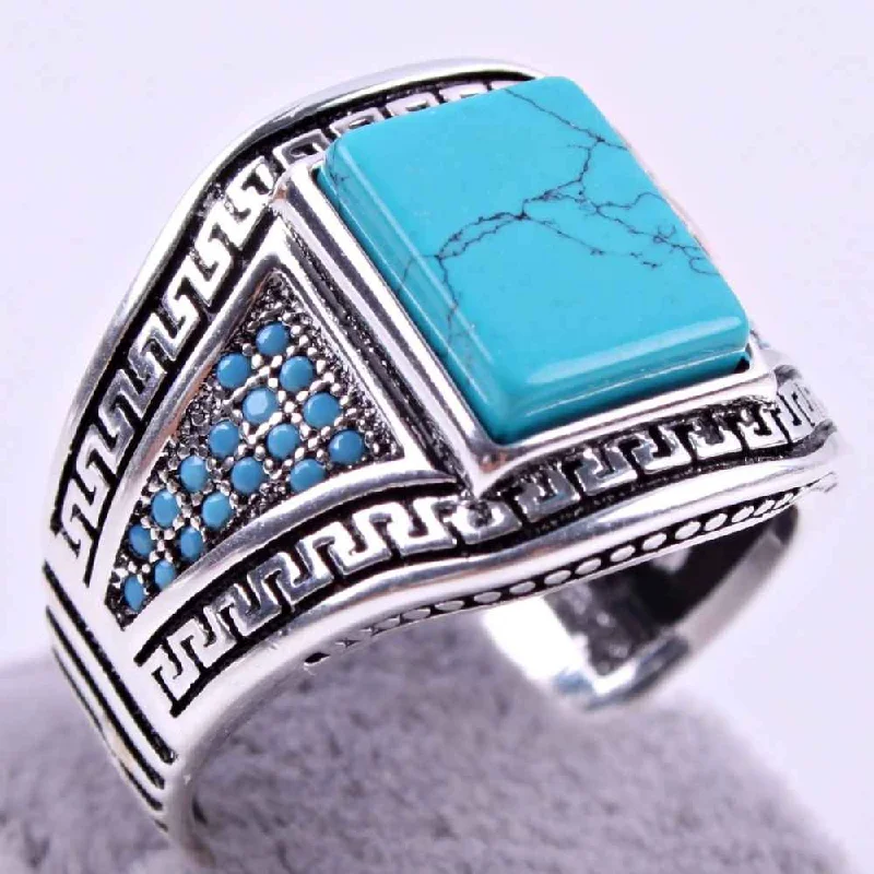 Turkish Handmade Turquoise Stone 925 Sterling Silver Mens Ring