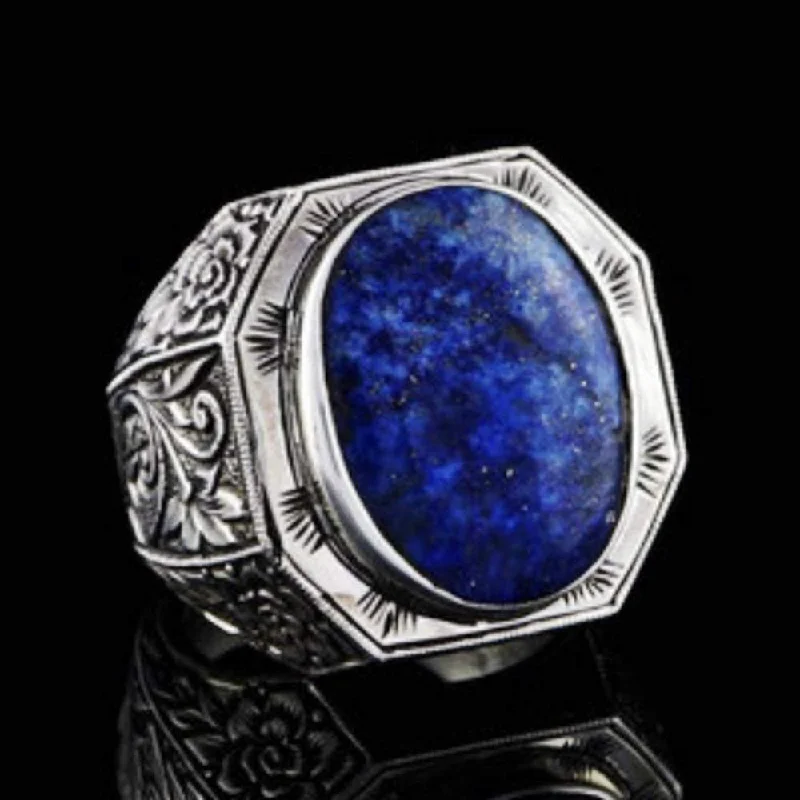 Very Heavy Natural Lapis Stone 925 Sterling Silver Mens Ring