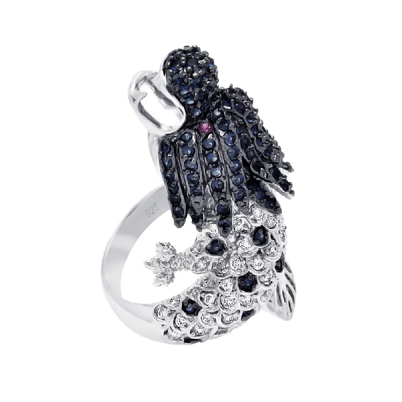 Silver 925 Rhodium and Black Rhodium Plated 2 Toned Multi Colored CZ Dragon Ring - BGR00356