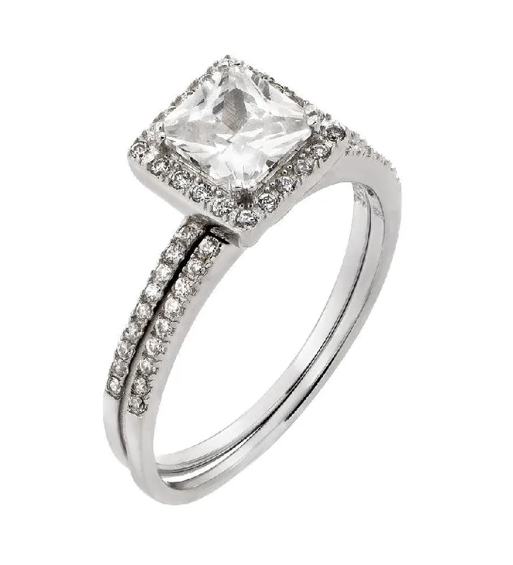 Silver 925 Rhodium Plated Band Square CZ Ring - STR00931