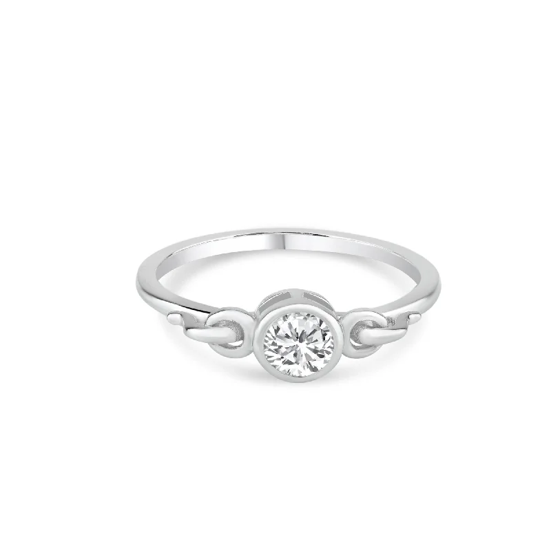 Silver 925 Rhodium Plated Bezel Set Clear CZ Ring - BGR00832