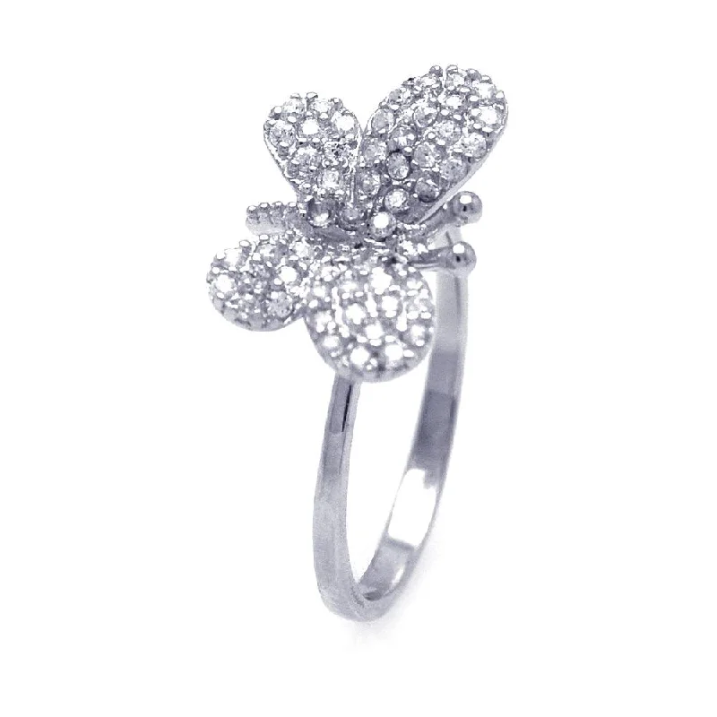 Silver 925 Rhodium Plated Butterfly CZ Ring - STR00569