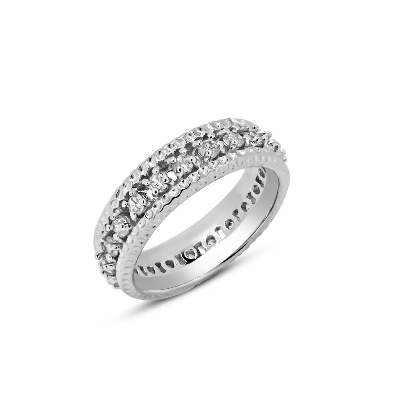 Silver 925 Rhodium Plated Channel Set Clear CZ Eternity Ring - BGR00723