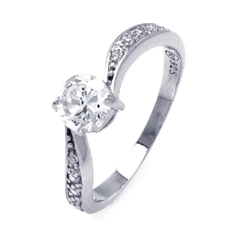 Silver 925 Rhodium Plated Channel Set CZ Wave Ring - STR00780