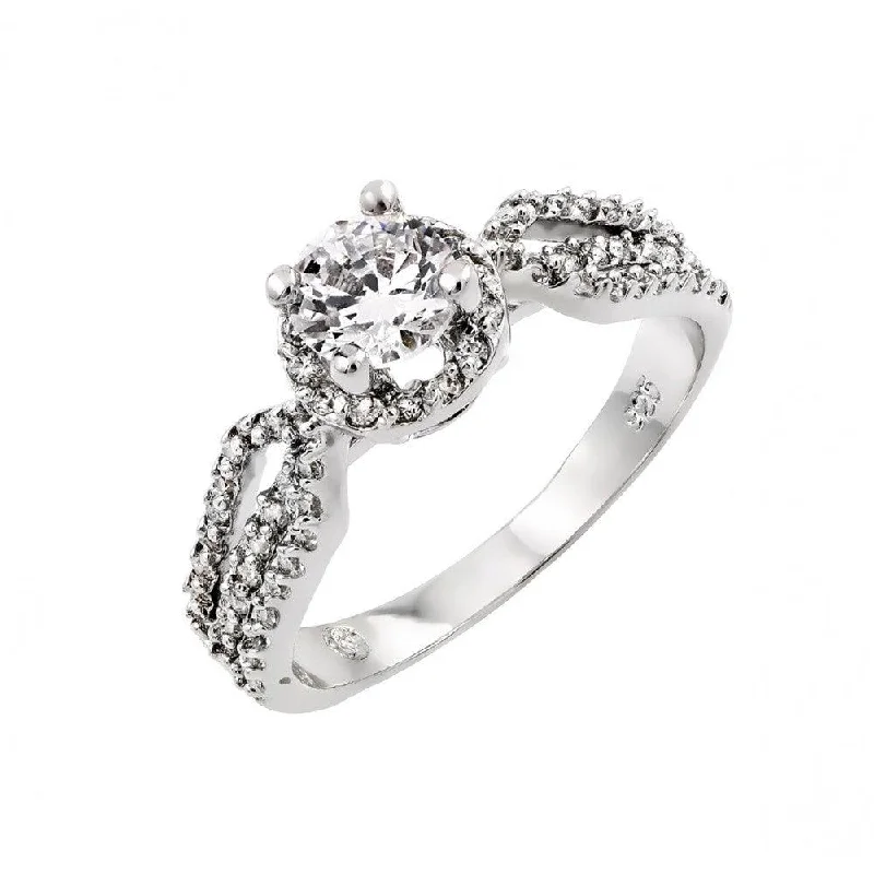 Silver 925 Rhodium Plated Clear CZ Bridal Engagement Ring - BGR00793