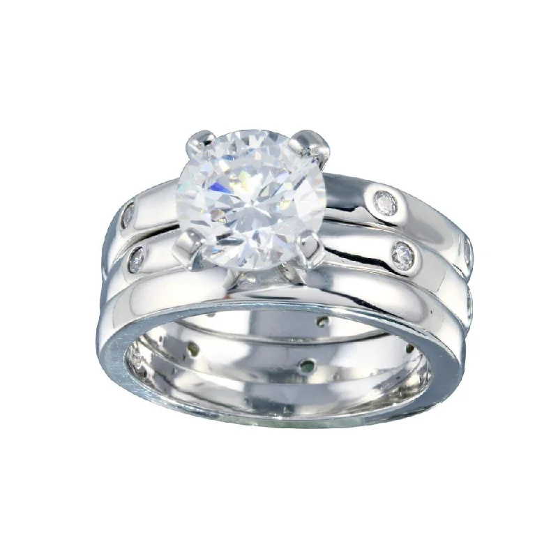 Rhodium Plated 925 Sterling Silver Clear CZ Bridal Ring Set - BGR00080